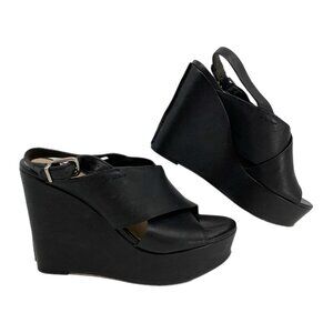 Via Spiga Black Leather Wedges | Size 8 - Ultra-High Heel Style